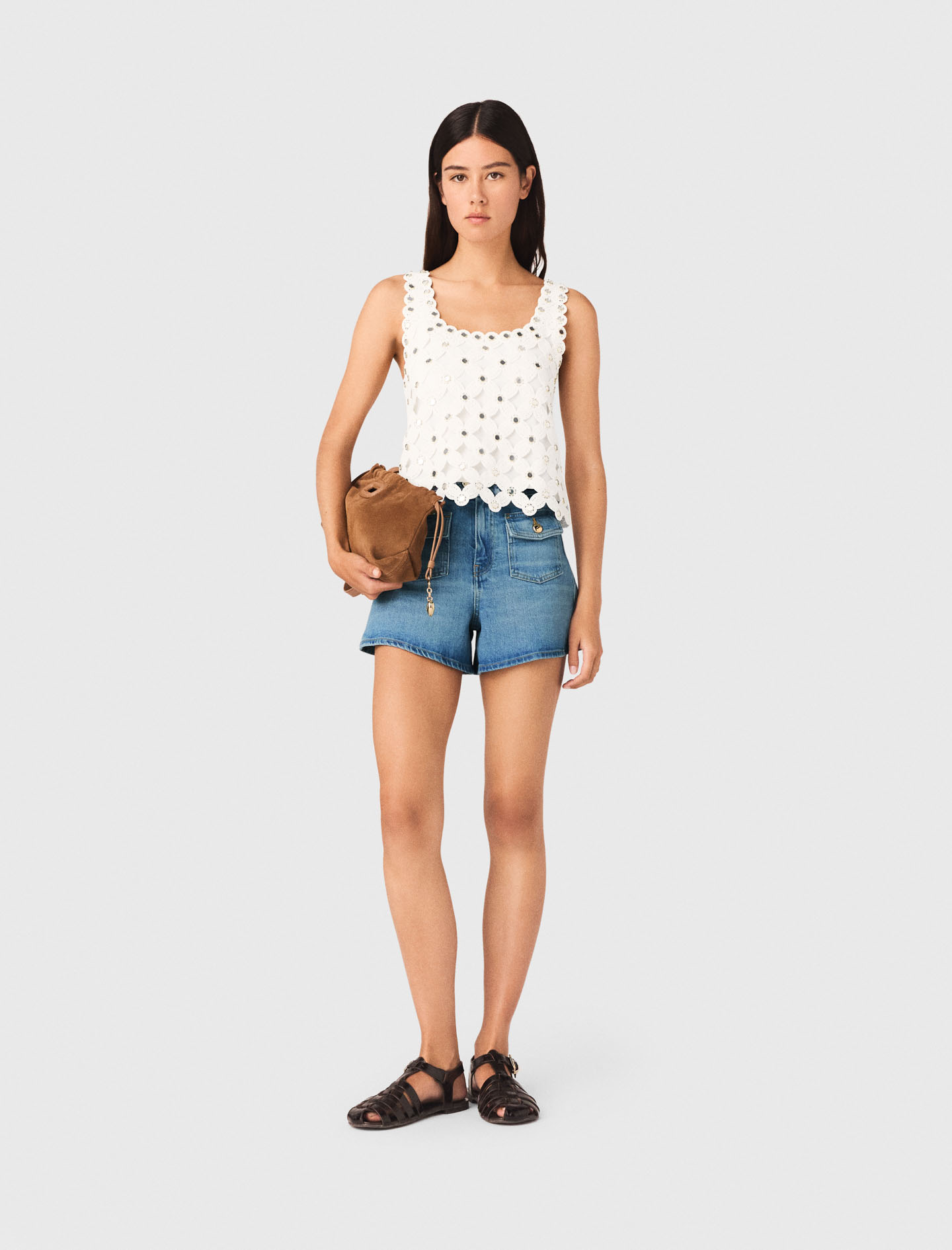 Top En Crochet Avec Miroirs - Blanc - Taille 2 - Maje