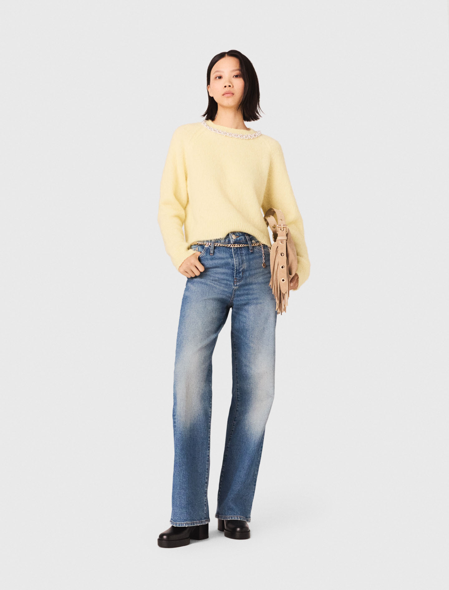 Jean À Ceinture Maillons - Bleu - Taille 40 - Maje