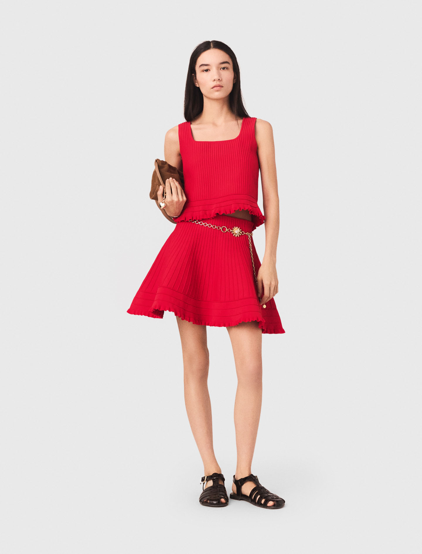 Top En Maille Avec Volants - Rouge - Taille 1 - Maje