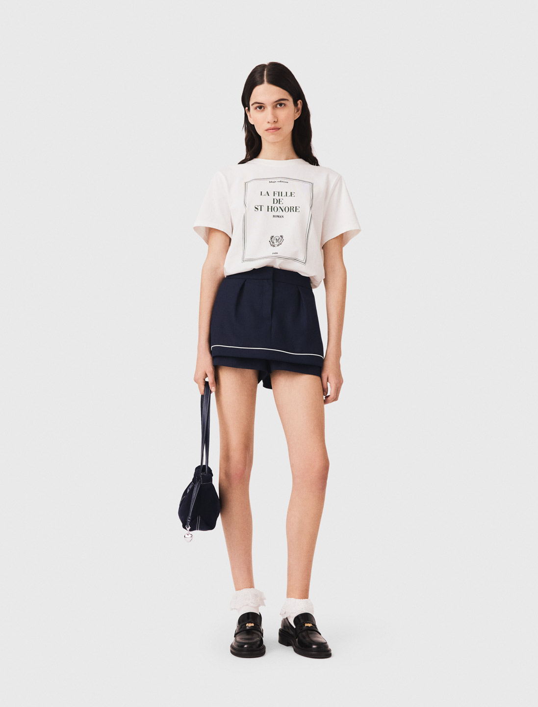 Short Tailleur Trompe-l’œil - Bleu Marine - Taille 34 - Maje