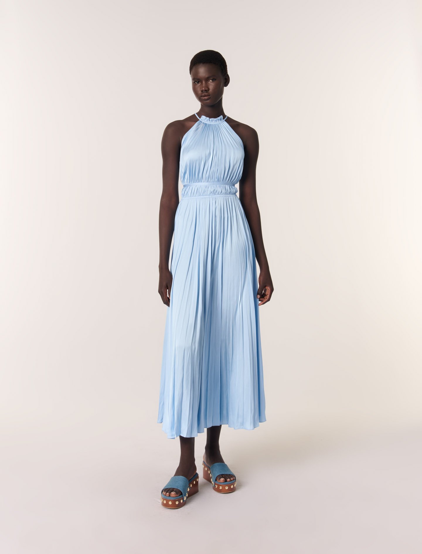 Robe Longue Plissée - Bleu - Maje - Maje - Modalova
