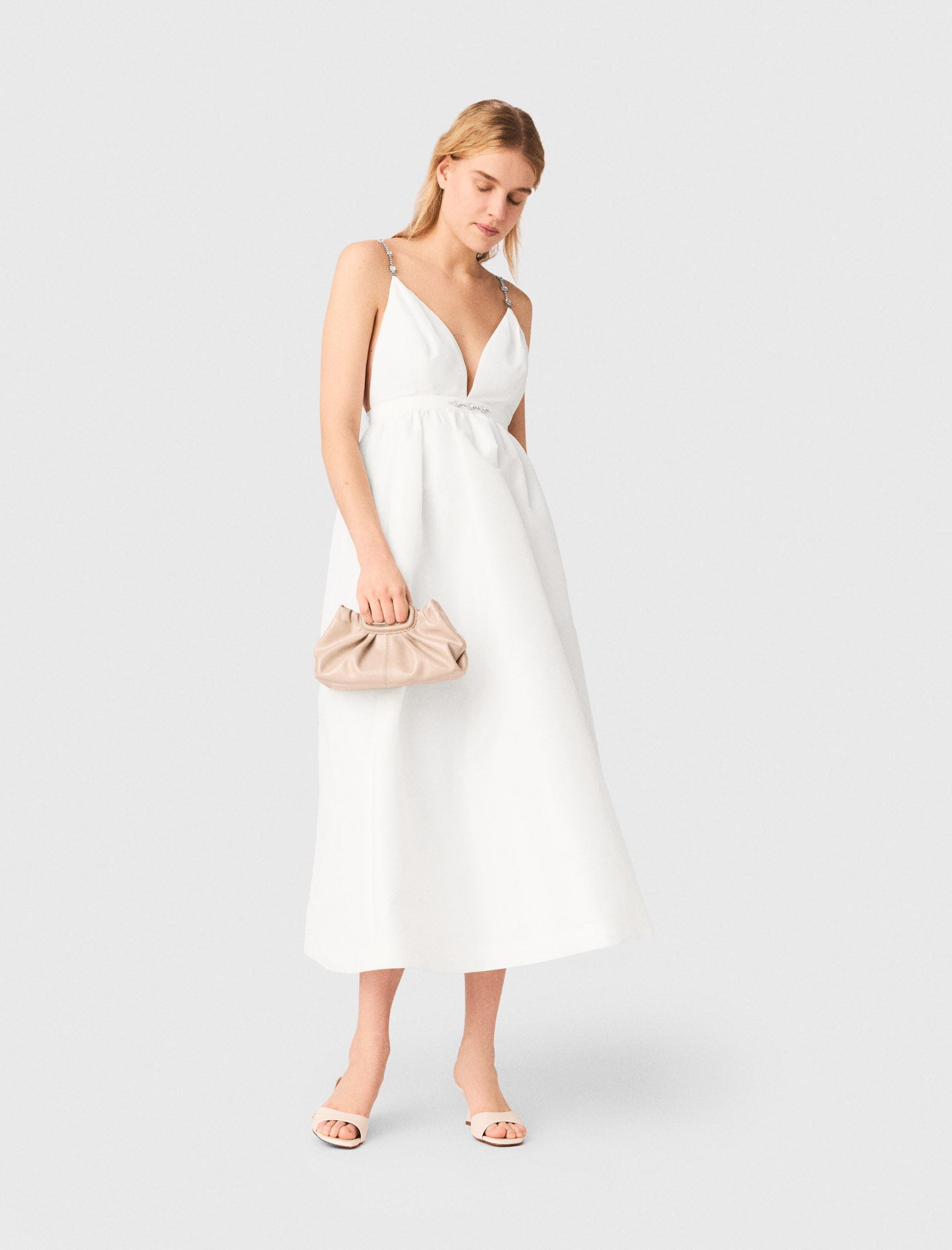 Robe Longue En Taffetas Et Bijoux - Blanc - Taille 38 - Maje
