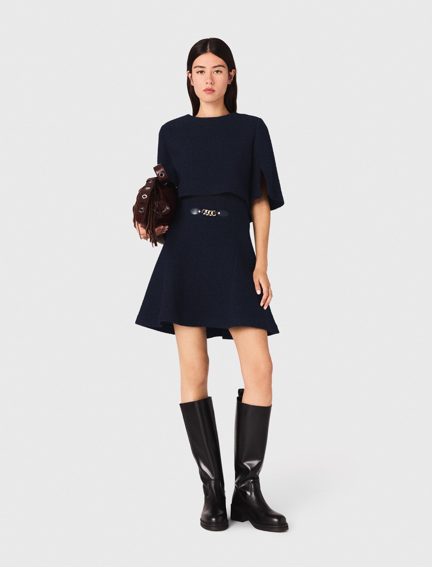 Robe 2en1 en tweed bleu pour femme | Maje