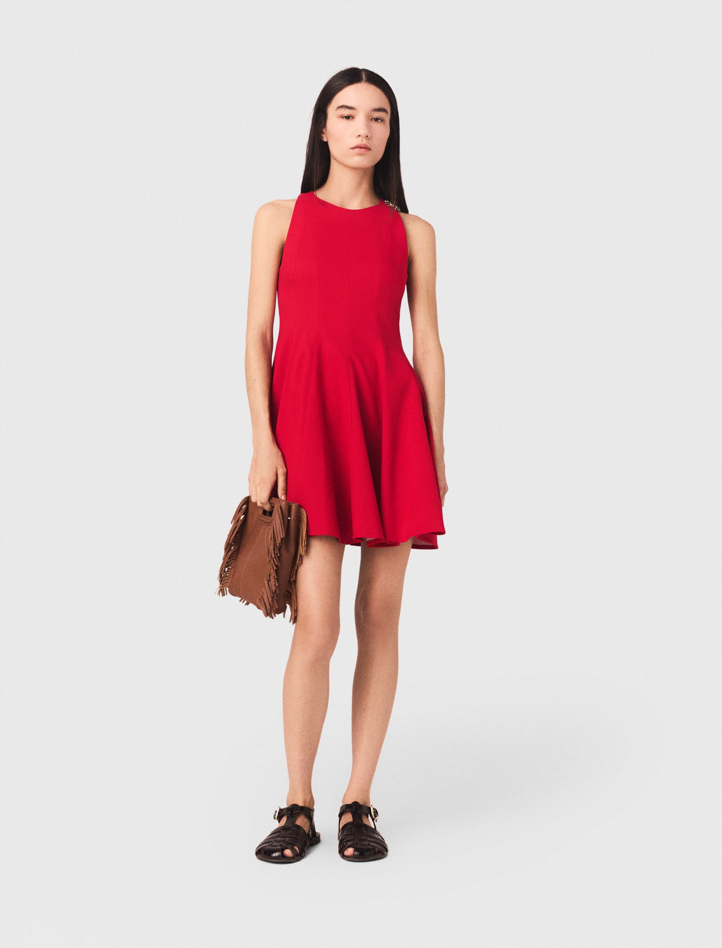 Robe Courte Évasée En Lin Mélangé - Rouge - Taille 40 - Maje