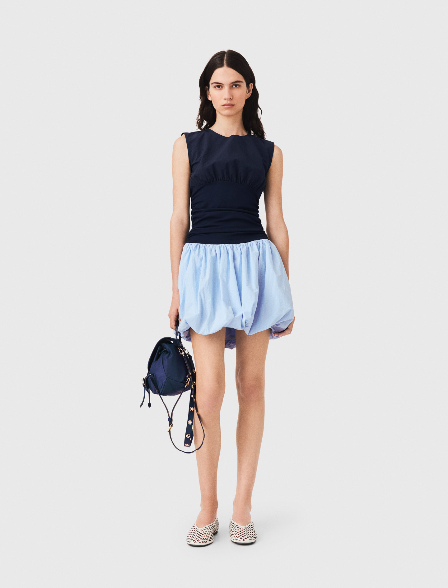 Robe Bi-matière En Jersey Et Coton - Bleu - Taille 36 - Maje