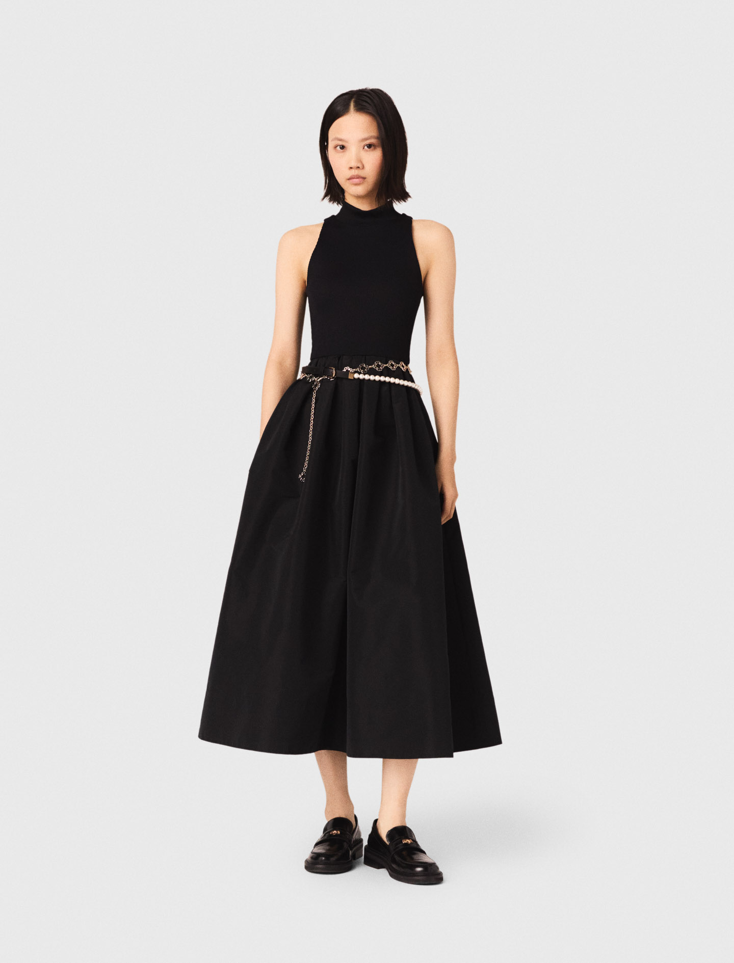 Robe Bi-matière En Taffetas - Noir - Taille 38 - Maje