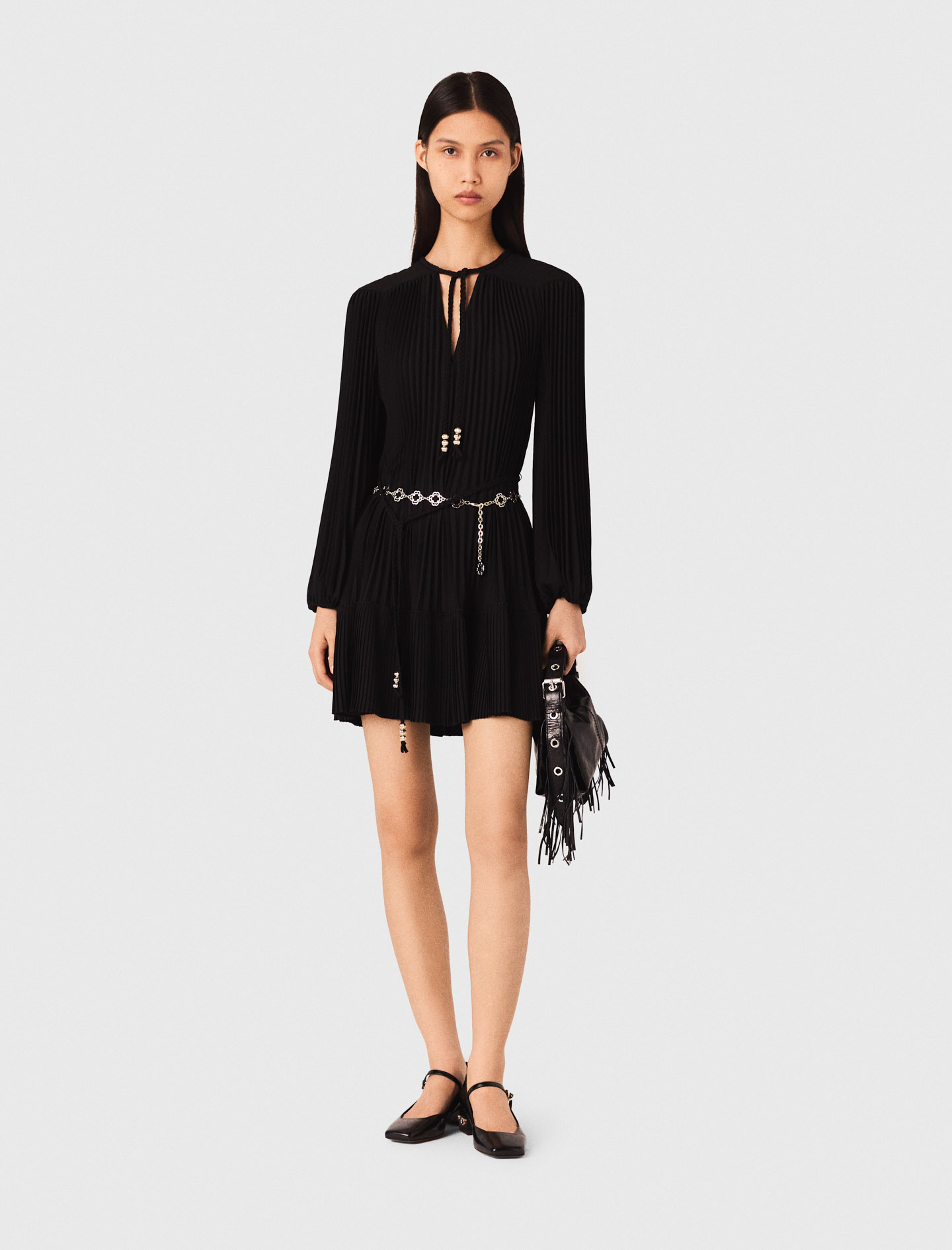 Robe Courte Plissée - Noir - Taille 34 - Maje